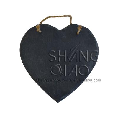 China Heart Shape Natural Stone Slate Slate Board Hanging Hanging Board With Jute Rope for sale