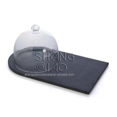 China Sustainable Slate Stone Platter Gourmet Serving Slate Serving Tray For Cake Slate Cheese Board With Dome for sale