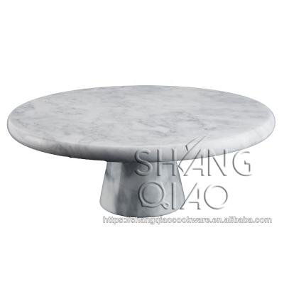 China Sustainable Premium Quality Polished Outdoor Marble Stone Kitchenware Serving Tools White Marble Cake Stand Cake Stand for sale