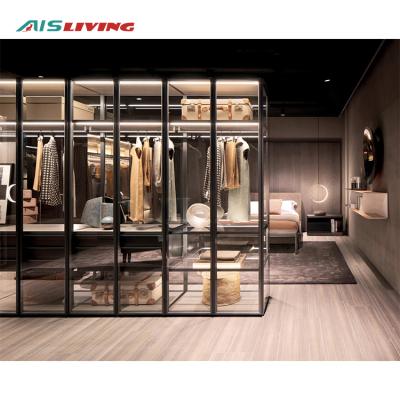 China Wardrobe Glass Cabinet (Size) New Design Adjustable Modern Aluminum Glass Metal Wardrobe Door Cabinet for sale