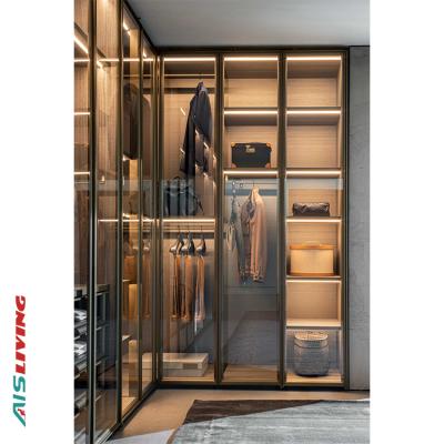 China Wall (Height) Adjustable Anti-Explosion Glass Door Wardrobe Wall Aluminum Wardrobe Cabinet Designs Bedroom Wardrobe for sale