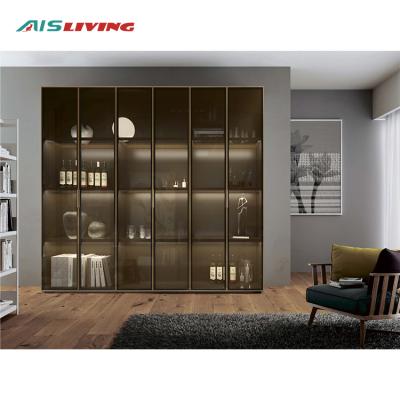 China Wall (Height) Adjustable Anti-Explosion Glass Door Wardrobe Wall Aluminum Wardrobe Cabinet Designs Bedroom Wardrobe for sale