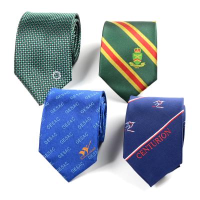 China 100% Custom Logos Green Striped Mens Ties Fashion Color Jacquard Woven Ties 100% Polyester High Quality Handmade for sale