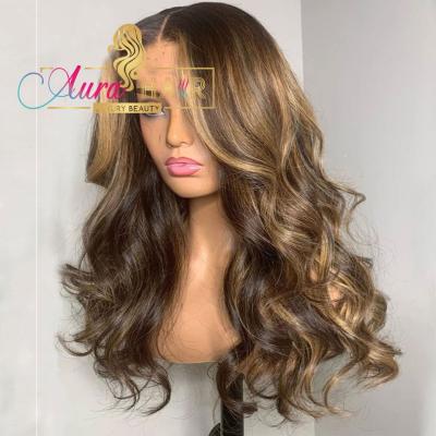 China Body Wave Highlight Wig 13X4 Colored Lace Front Human Hair Wigs Pre Plucked Blonde Lace Front Closure Wigs for sale