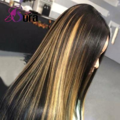 China Brown Color Straight Human Hair Lace Front Wigs 13*4 Ombre Hair Wave Hair Silky Straight Highlight Wig for sale