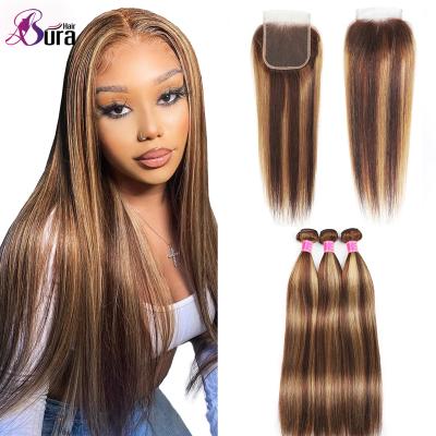 China Straight Silky Straight Wave Brazilian Ombre Hair Bundles With Lace Closure Hair Bundles Accent Color Remy Hair Bundles for sale