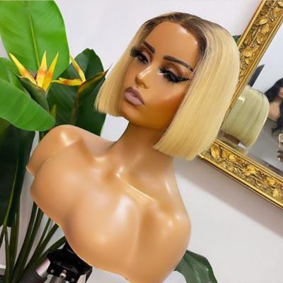 China Bob Straight Bob Human Hair Lace Front Wig Virgin Hair 613 Blonde Transparent Lace Front Wigs Blonde 613 for sale