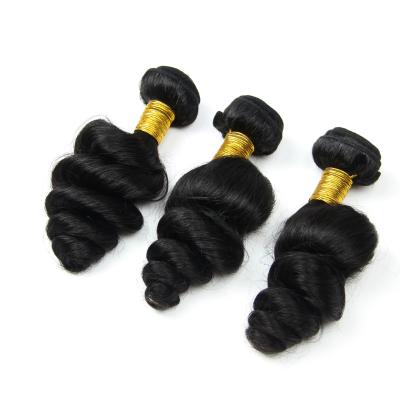 China Regular Loose Wave Human Hair Weft Natural Black Color 3 Bundles With 4*4 Lace Closure Transparent Lace With Baby Hair for sale