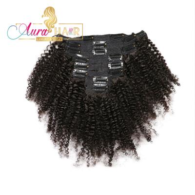 China 100% Head Afro Wave Afro Weave Clip In Hair Full Remy Hair Clip In Human Hair Extensions Curly Curly Natural Color for sale