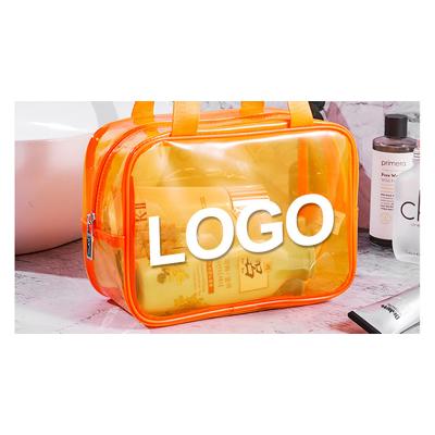 China PVC customized transparent large capacity PVC plastic bag fashion with LOGO cosmetic storage bag for sale