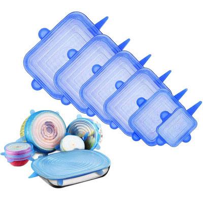 China Non Spill Food Grade Silicone Cover Elasticity Square Cool Keeping Silicone Top Cover Non Spill Stretch Lid for sale