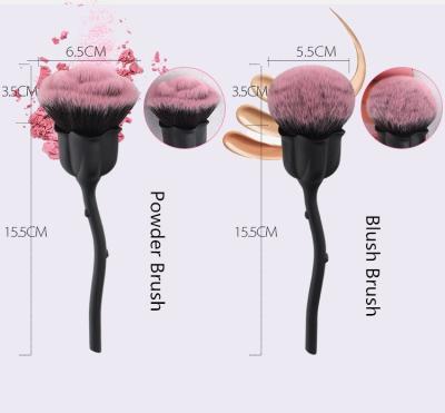 China Angular Blush Luxury Professional Facial Beauty Tools Customized Head Black Handle Low MOQ Rose Follower Brush Large Powder Blush Brush for sale