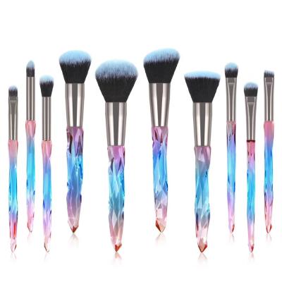 China Angular Blush Luxury 2021 Professional Private Label 10 Pcs Pink Makeup Brush Set Professional Blue Glitter Makeup Brush Crystal for sale