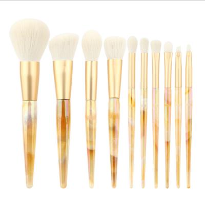 China Angular Blush Private Label 2021 Professional 10 Pcs Make Up Brushes Wholesale Cosmetic Kit Yellow Marble Brochas Maquillajes Makeup Brush Set for sale