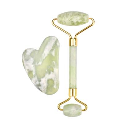 China Whitening Integrated Frame Silent Zinc Alloy Jade Feng Natural Green Jade Roller Best Price Beauty Facial Massager Tool With Box for sale