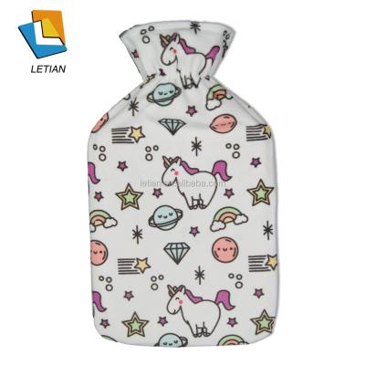 China Fabric Unicorn Print Cotton Replica Design Tan Rubber Warm Water Bottle Cover for sale