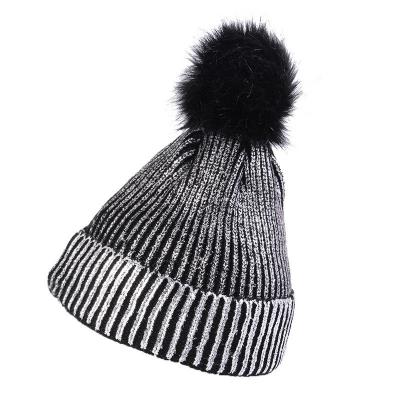 China COMMON winter hat colorful and golden knitted hat women bling beanie with glitter for sale