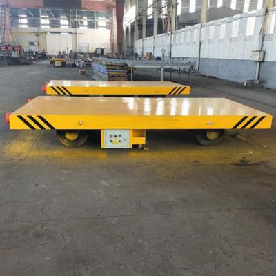 China Flatbed Battery Operated Transfer Trolley Cart Q235 Staal voor flexibele routeveranderingen Te koop