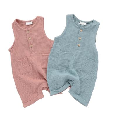 China 2020 100% Cotton Boutique Kids Overalls Clothes Toddler Baby Clothes Solid Color Canvas Cotton Baby Rompers for sale