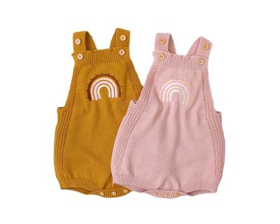 China OEM Boutique Baby Romper Knitted 100% Cotton Newborn Baby Clothes Sleeveless Rainbow Romper Jumpsuit for sale