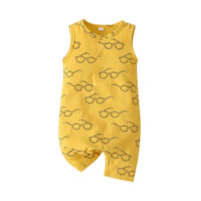 China 100% Infant Cotton Romper Baby Clothes Glass Pattern Baby Romper Sleeveless Button Cotton Romper for sale