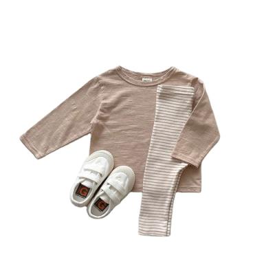 China Anti-wrinkle Autumn Boutique Cotton 2pcs Set Single Long Sleeve Top+Striped Pants Autumn Baby Clothing Set for sale