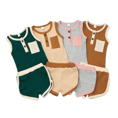 China Anti-wrinkle 2022 New Design Summer Sleeveless Clothing Top Pants 2 Pcs Fits Ribbed Cotton Baby Clothes Set for sale