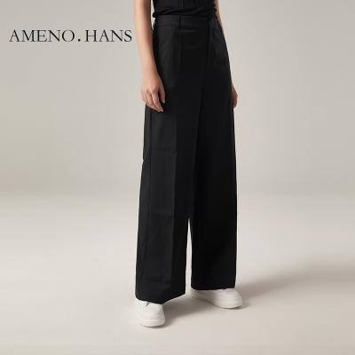 China Anti-Wrinkle Products Pockets Loose Casual Long Trousers Wool Pants For Women Straight Wide Leg Pants for sale