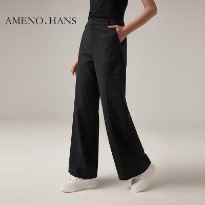 China 2022 New Arrival Anti-wrinkle Ladies Custom Solid Breathable Casual Women Black Wool Long Pants For Women for sale