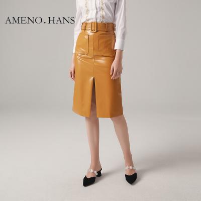 China 2021 Autumn Winter Womens Anti-Static PU Skirt Belt PU Leather Skirt Sexy Casual Women Bust Skirt for sale