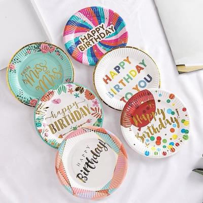 China Wholesale Disposable Thickened Tableware Dots Round Paper Plates Recyclable Factory Birthday Party Cake Hot Stamping for sale