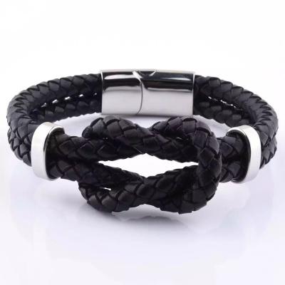 China Simple Neo-Gothic Newcomer Custom Bracelet With Silicone For Service Handmade Rope Wrapping Stainless Steel Men's Leather Bracelet for sale