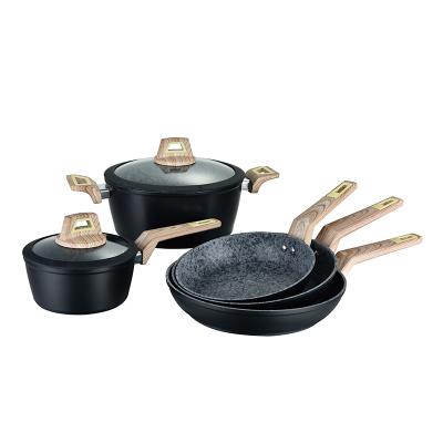 China 2021 Sustainable Kitchen Home Use Aluminum Pot Sets Pan Cookware Non Stick Pots Cooking Cooking Set for sale