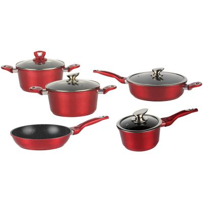 China Sustainable Popular Amazon Kitchen Cookware Utensil 9pcs Aluminum Nonstick Cookware Set for sale