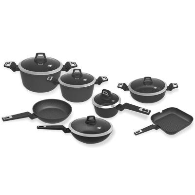 China Sustainable 12 Pcs Healthy Kitchenware Nonstick Casserole Stones Marble Pots and Pans Aluminum Nonstick Cookware Sets for sale