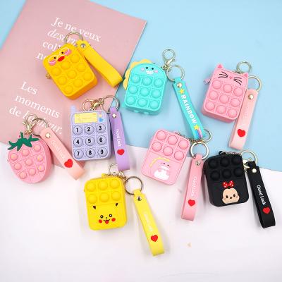 China Toy Factory Wholesale Animal Fruit Cartoon Push Up Bubble Pop Silicone Cute Pocket Educational Funny Mini Small Kids Girls Jelly Key Chain Purse for sale