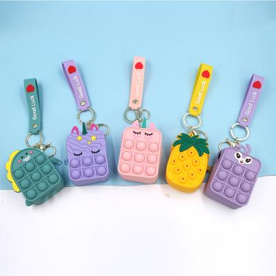 China Educational Funny Toy Tik Tok On Sale Mini Bubble Sensory Silicone Wallet Case Snap Wiggles Key Chain Toy Small Bag Coin Purse for sale