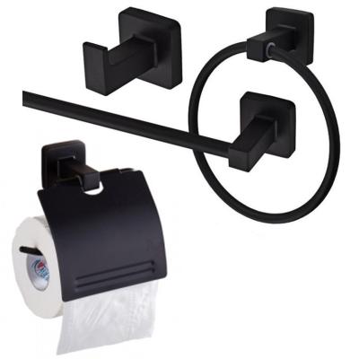 China Stainless Steel Four-piece Set Black Bathroom Set Ring Toilet Paper Towel Rack Set Toilet Black Single Clot MEN-6017 for sale