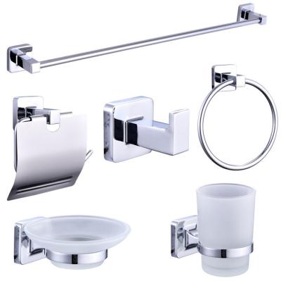 China 6 Piece Set Bathroom Zinc Alloy 6 Piece Bathroom Towel Rack Set Single Border Pole Clothes Hook Toilet Paper Holder for sale