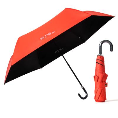 China All In 1 Cusotom Logo Black Mini 5 UV Glue Fold Umbrella With Rogue Handle for sale