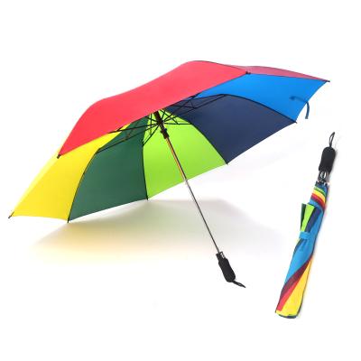 China All In 1 Golf Umbrella Fold By 2 Promotional Custom Rainbow Windproof Automatic Open for sale