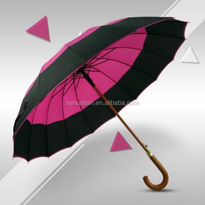 China All In 1 High Quality 16ribs Wooden Automatic Open Upright Umbrella for sale