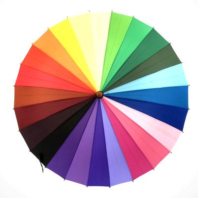 China All In 1 24 Ribs Rainbow Umbrella High Quality Chromatic Wooden Straight Umbrellas for sale