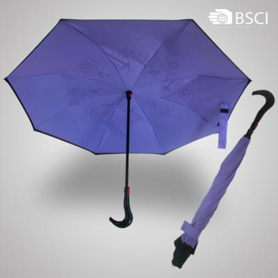 China Windproof Minimalist Double Layer Reverse Inverted Umbrella With C Shape Handle for sale