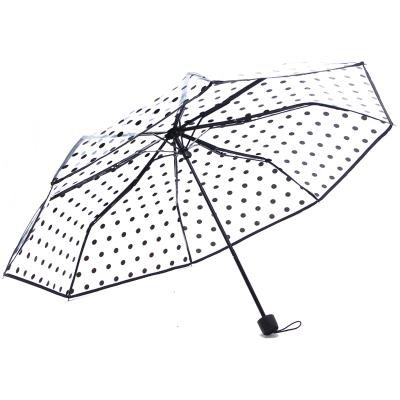 China All In 1 Dot Promotional Clear Wave Umbrella Transparent Folding Rain Umbrella for sale