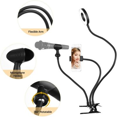 China Cheapest Factory Price 3 Color Rotatable Color Usb Fill Lamp Desk Left Clip 3 Led Selfie Ring Light With Phone Holder And Microphone Holder for sale