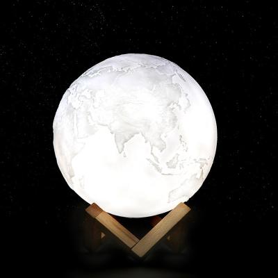 China Color Changing/Touch Switch/Sensor 2021 3D Printing Planet Earth Lamp Desk Decoration Led Magnetic Moon Lamp Light With Wood Base for sale