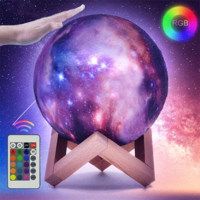 China Wholesale Modern Sensor Moon Night Light Remote Control RGB 16 Colors Pat Mode Led Planet Moon Lamp With Wood Base for sale