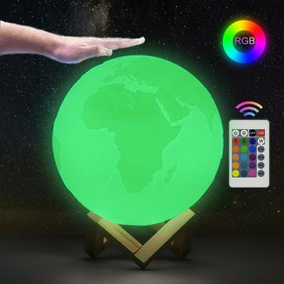 China Color Changing/Rechargeable Touch Switch/Sensor Battery Power Moon Night Light Table Tapping Mode Led Magnetic Earth Lamp With Wooden Stand for sale