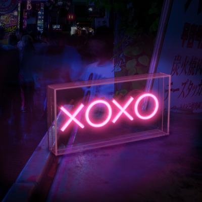 China XOXO room design tabletop neon sign European and American style led neon lights box with acrylic backdrop box for decoration for sale